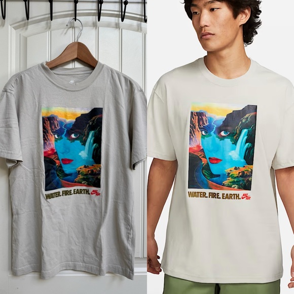 Nike Other - Nike Bring It Out Water Fire Earth 100% Cotton Taupe Graphic Loose Fit Tee. S